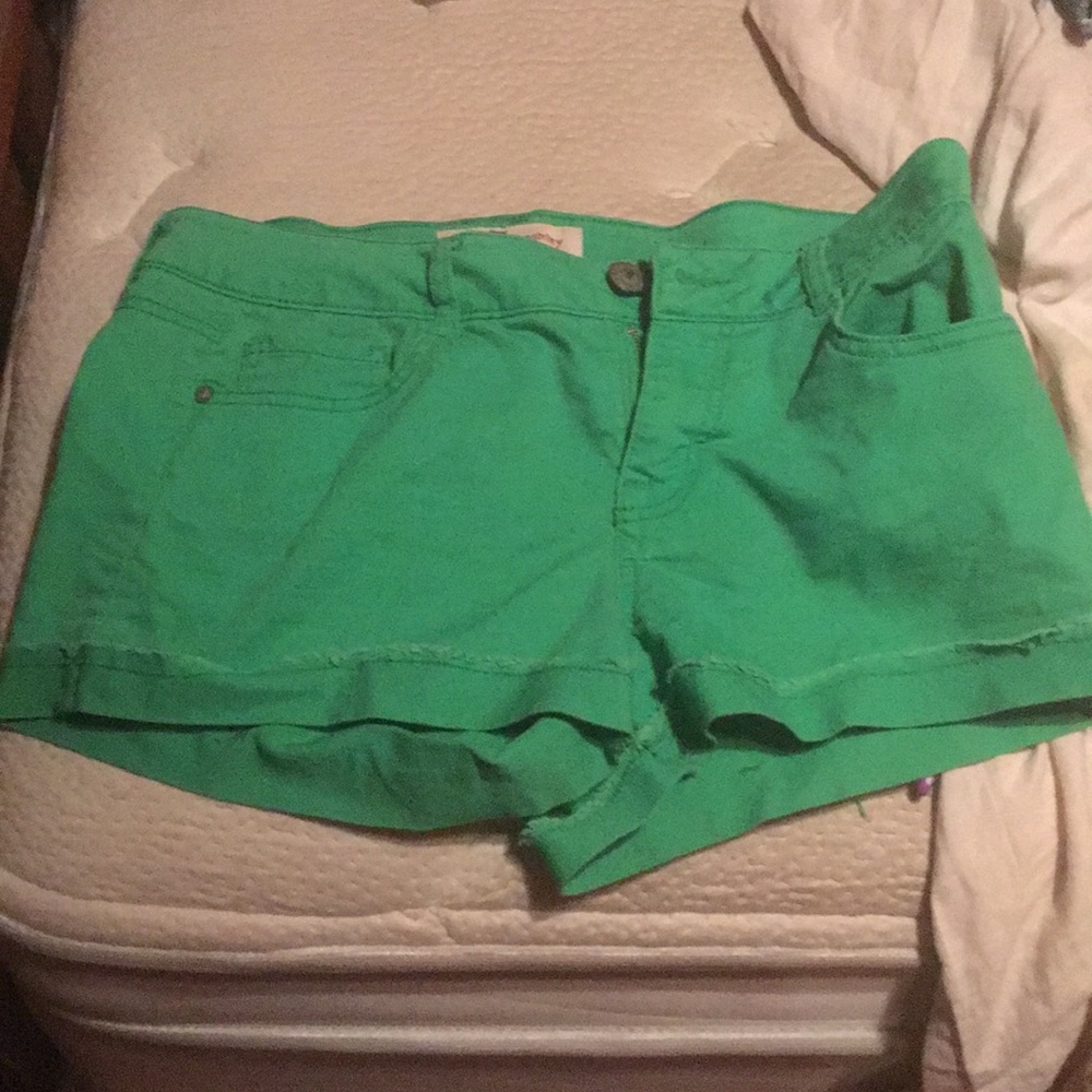 Green lowrise jean shorts
